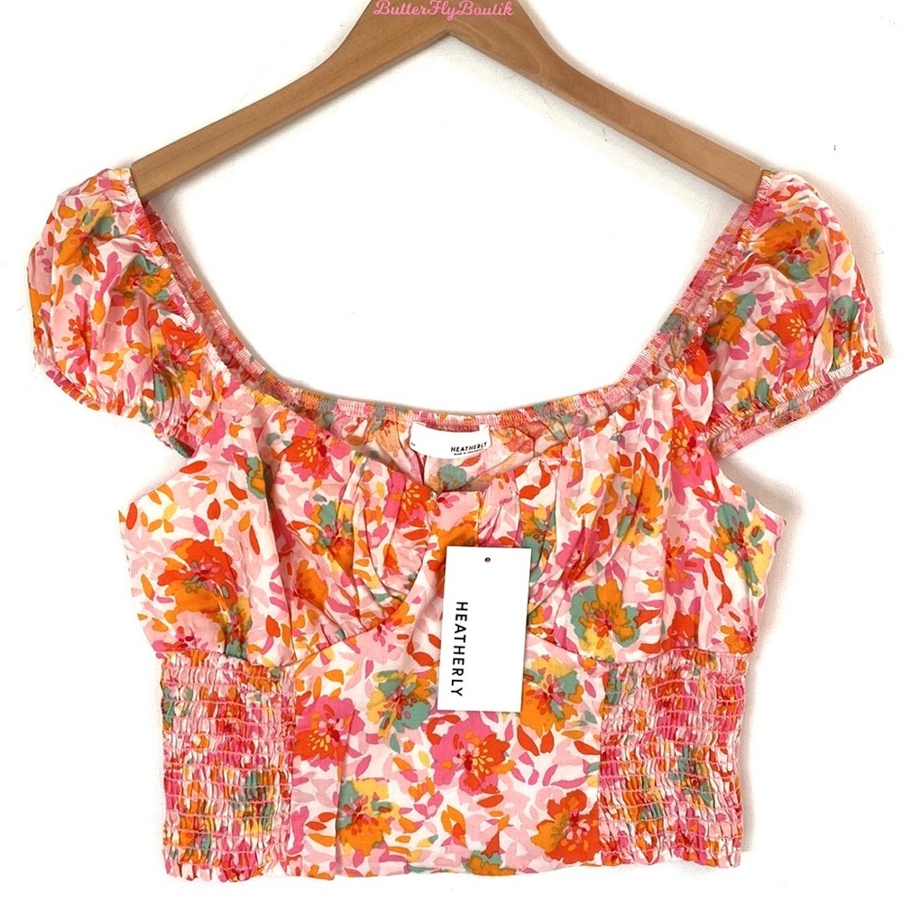 (A4c) Heatherly‎ Floral cap sleeve crop top, Size Small, NWT